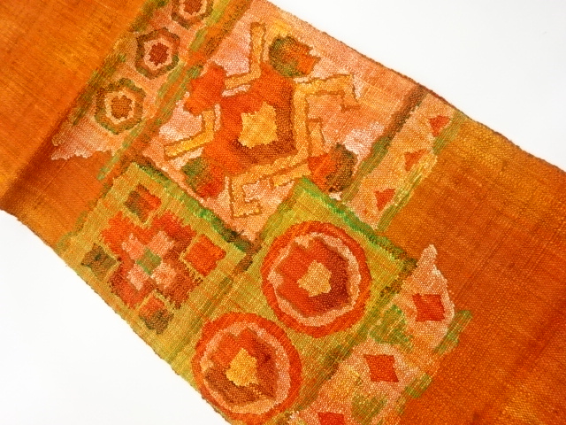 JAPANESE KIMONO / VINTAGE NAGOYA OBI / MAWATA TSUMUGI / WOVEN GEOMETRIC